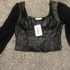 Mint Black Faux Leather Crop Top